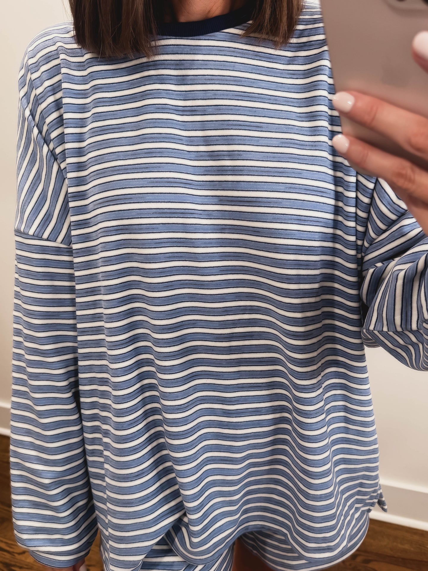 The Morgan Striped Oversized Long Sleeve Top in Blue