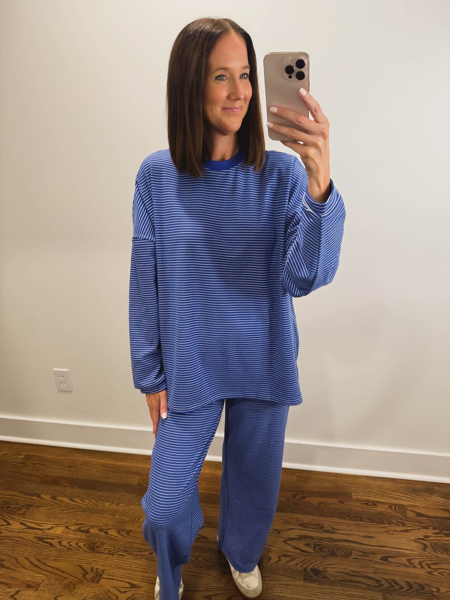 The Levi Striped Oversized Long Sleeve Top in Royal Blue
