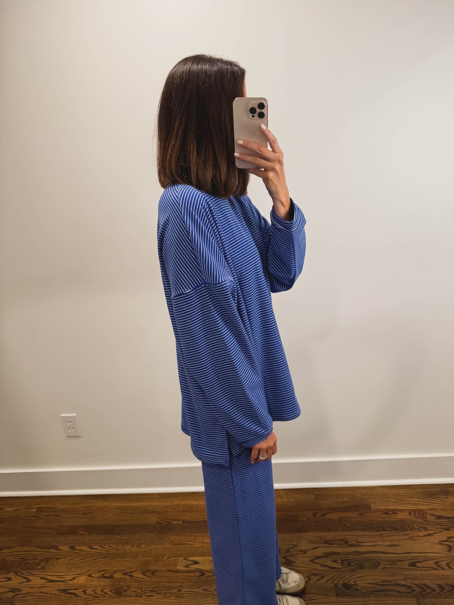 The Levi Striped Oversized Long Sleeve Top in Royal Blue