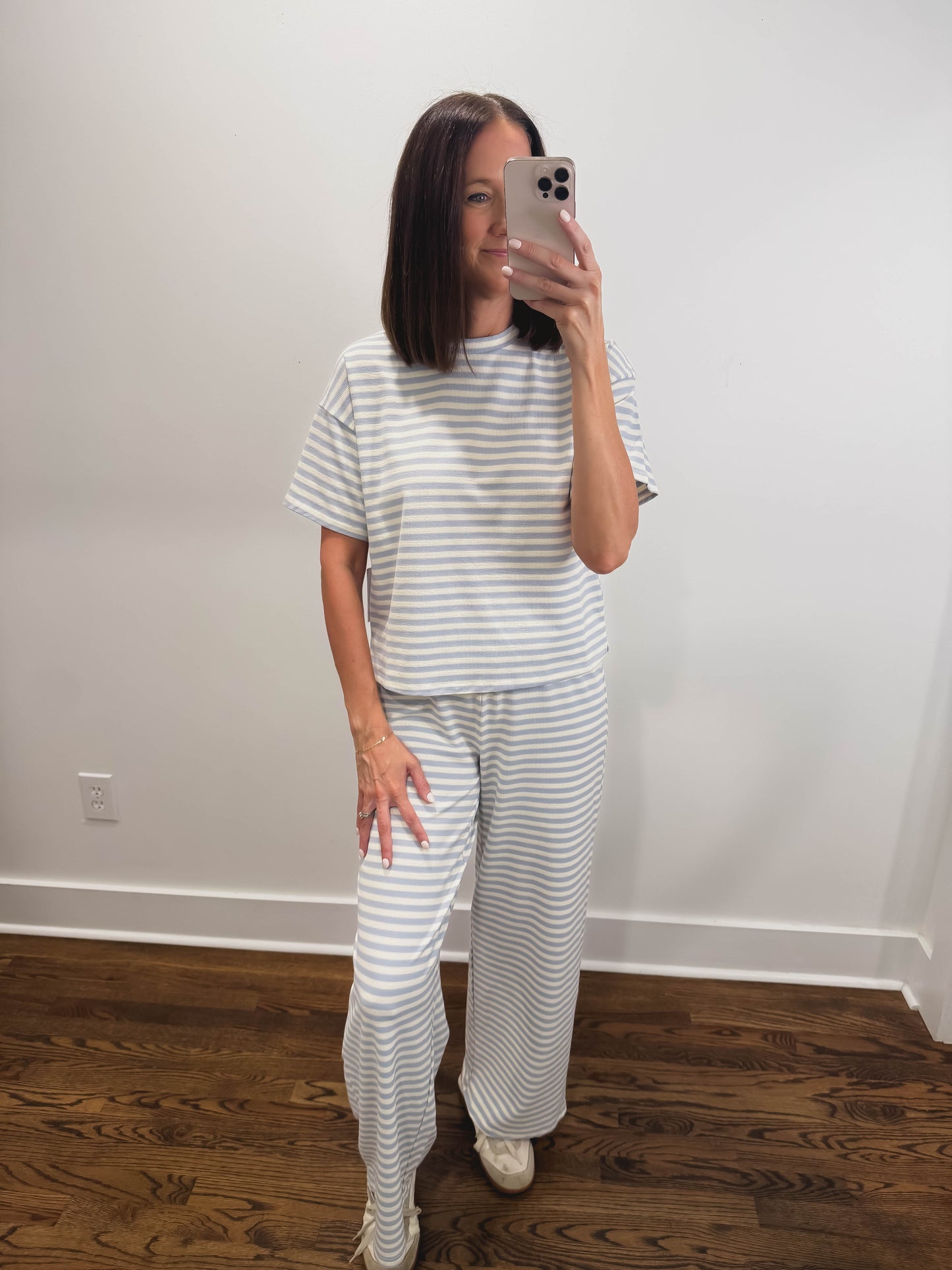 The Sandbar Striped Top in Light Blue