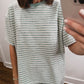 The Morgan Striped Oversized Short Sleeve Top in Mint