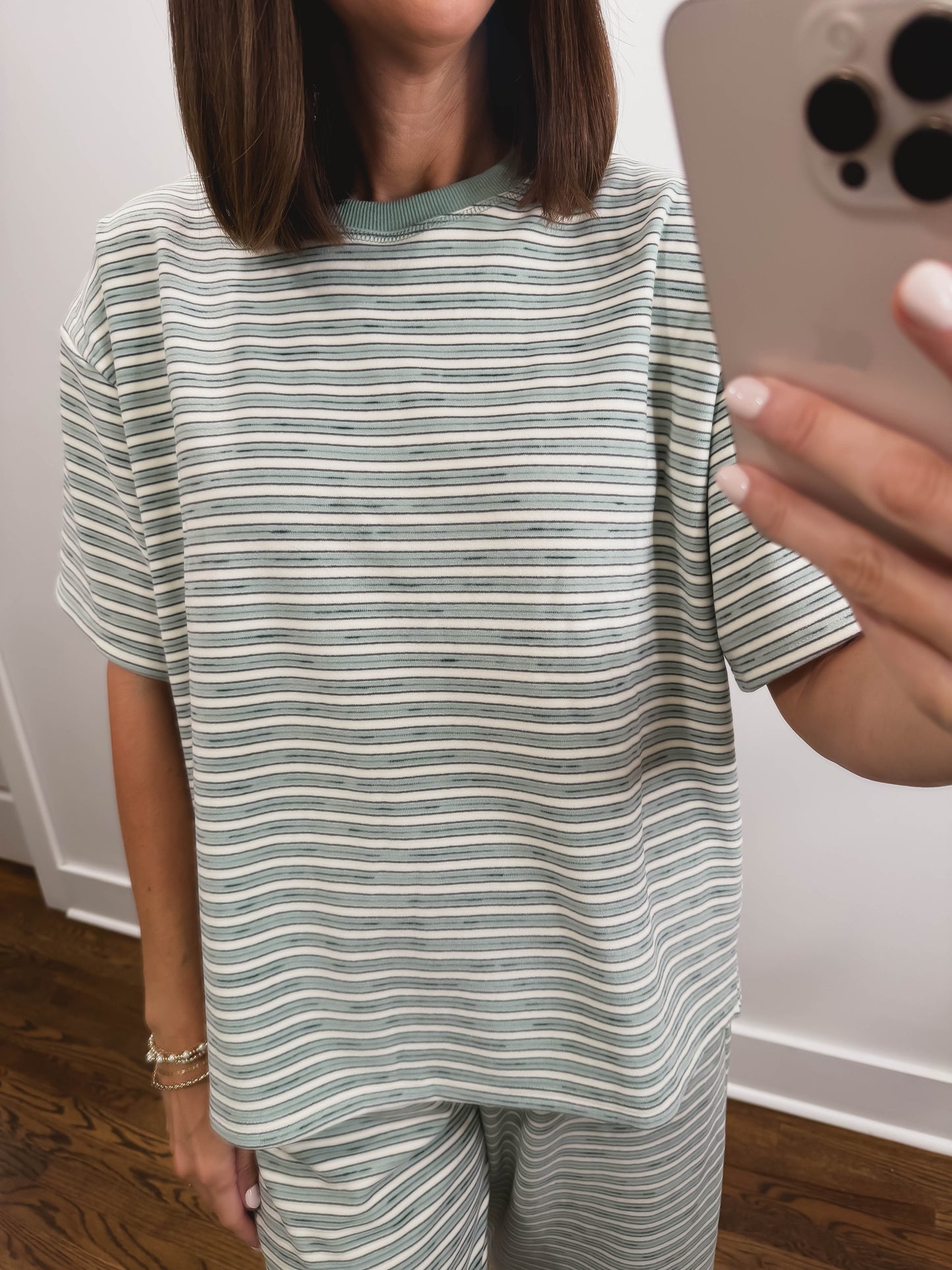 The Morgan Striped Oversized Short Sleeve Top in Mint