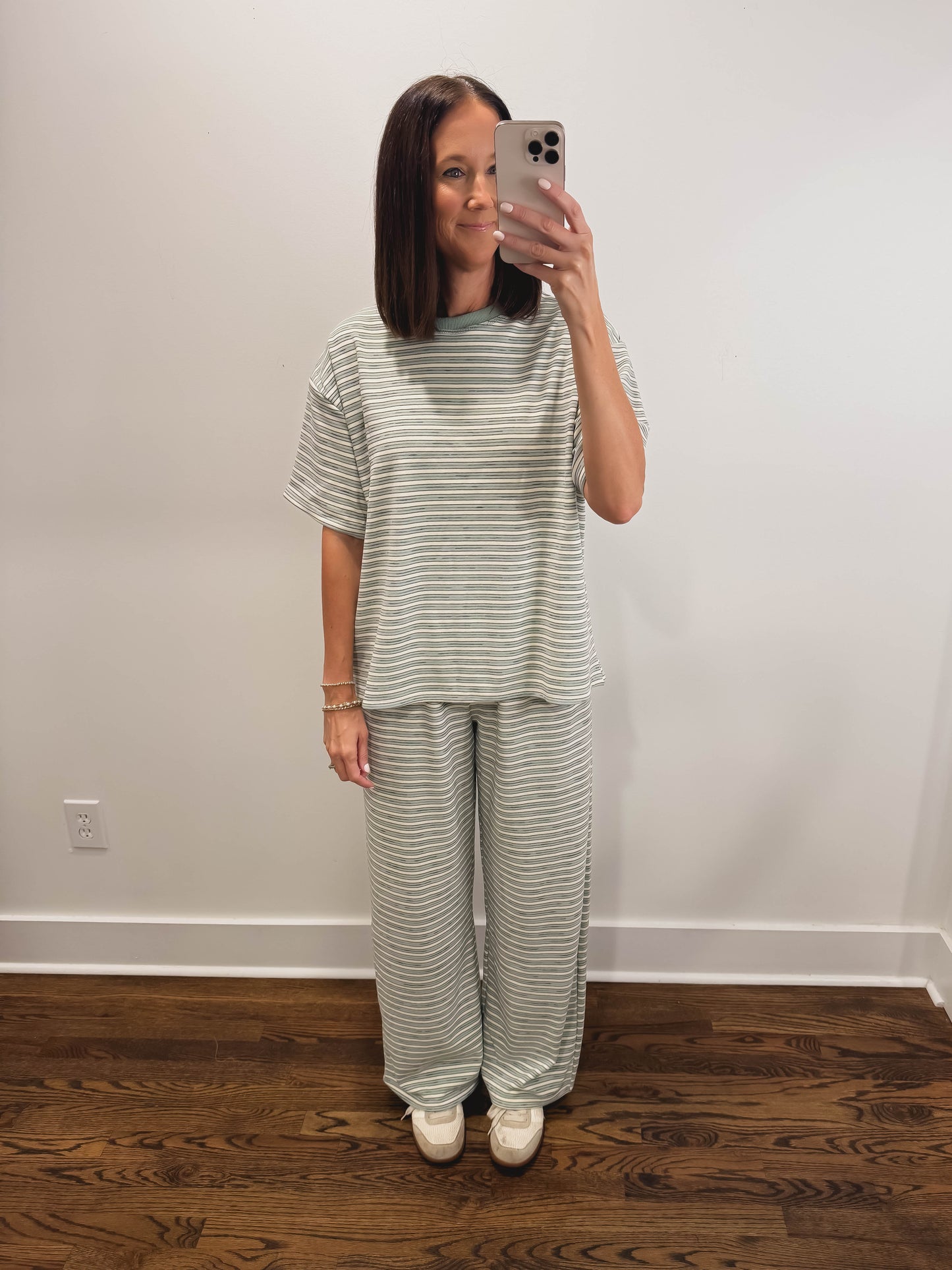The Morgan Striped Oversized Short Sleeve Top in Mint