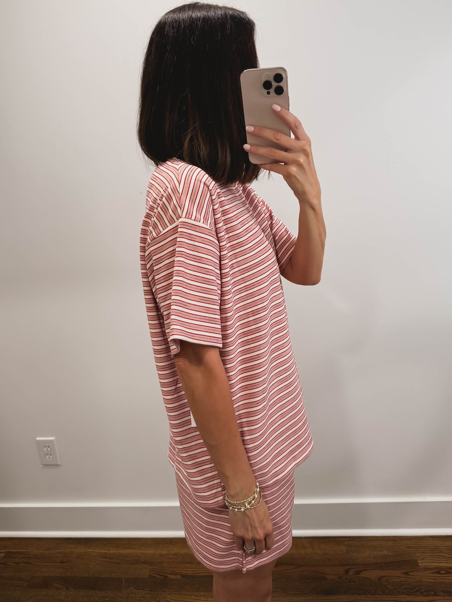 The Morgan Striped Oversized Short Sleeve Top in Pink