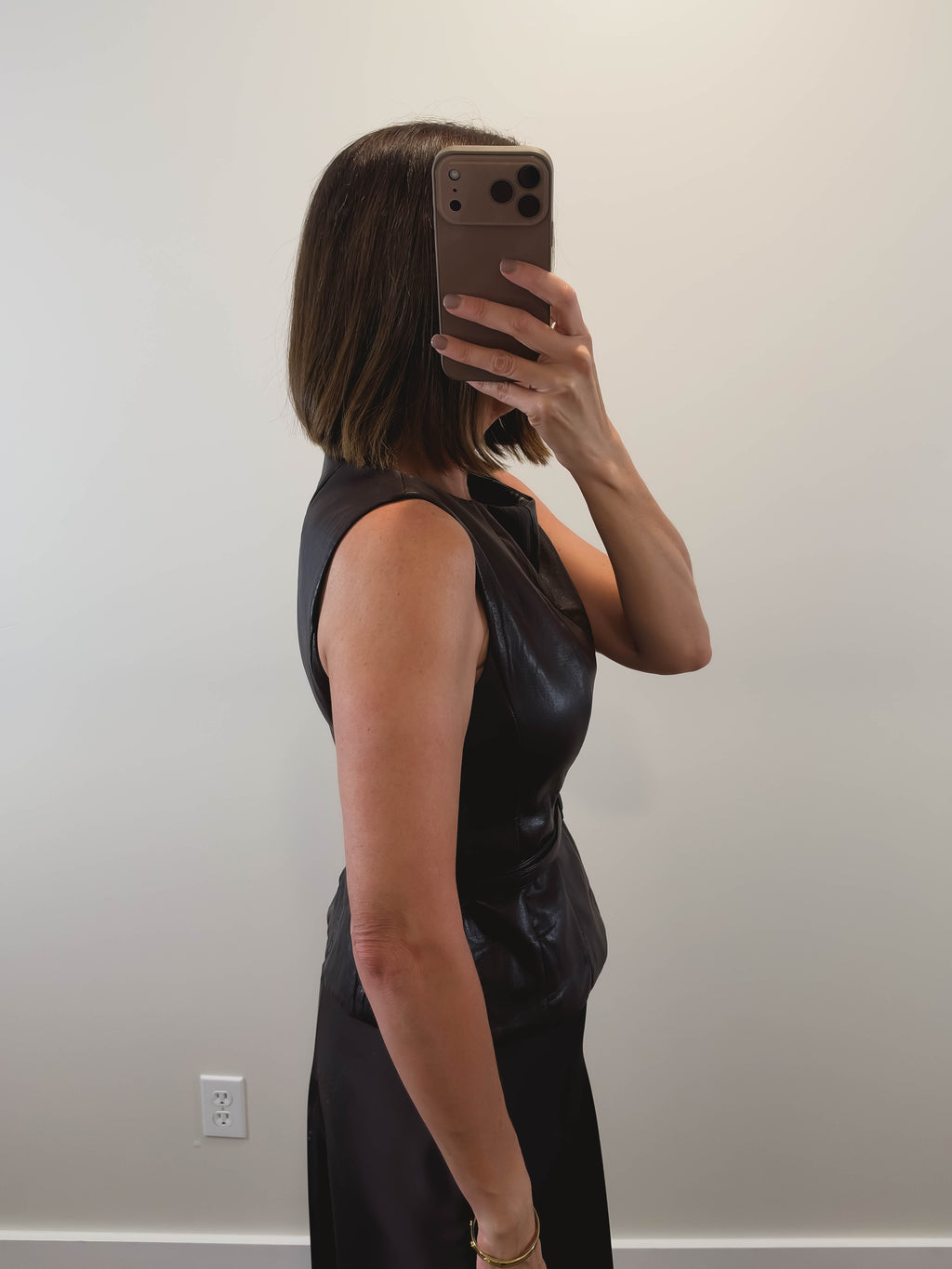 The Fondant Top | Chocolate Faux Leather Belted Top