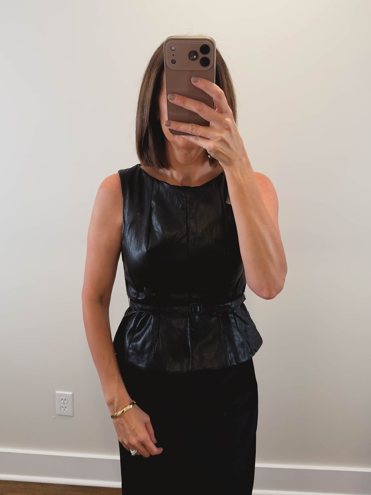 The Noir Top | Black Faux Leather Belted Top