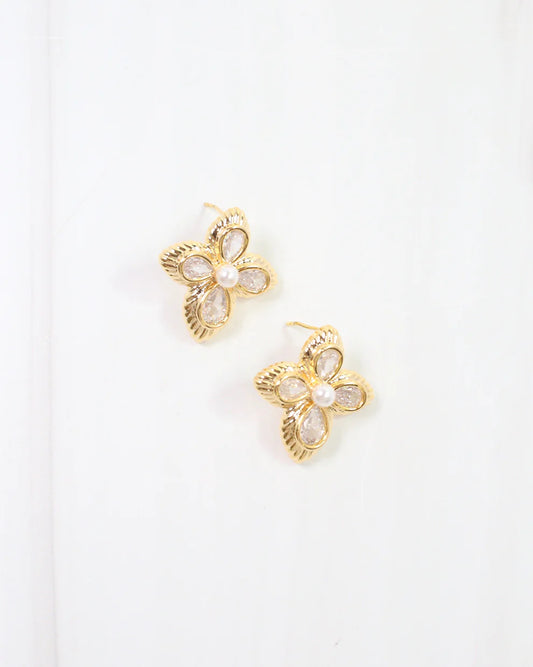Sienna CZ Flower Earring Gold