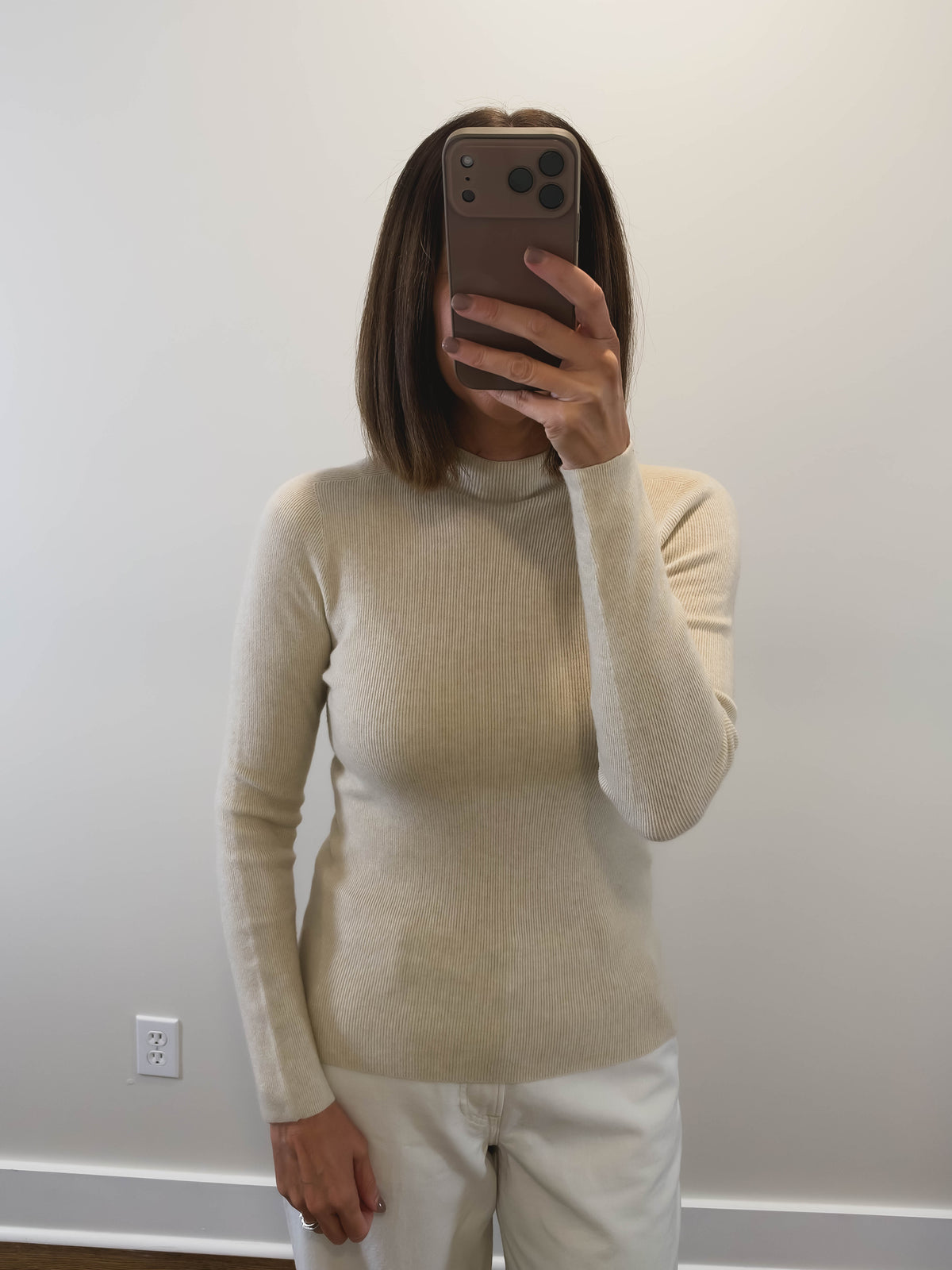 The Mink Mock Neck Top in Oatmeal