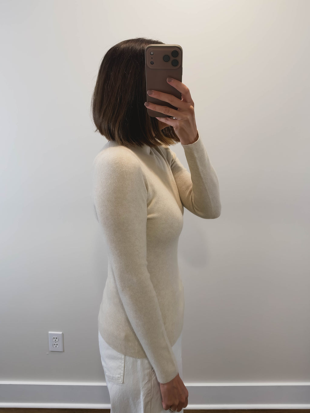 The Mink Mock Neck Top in Oatmeal