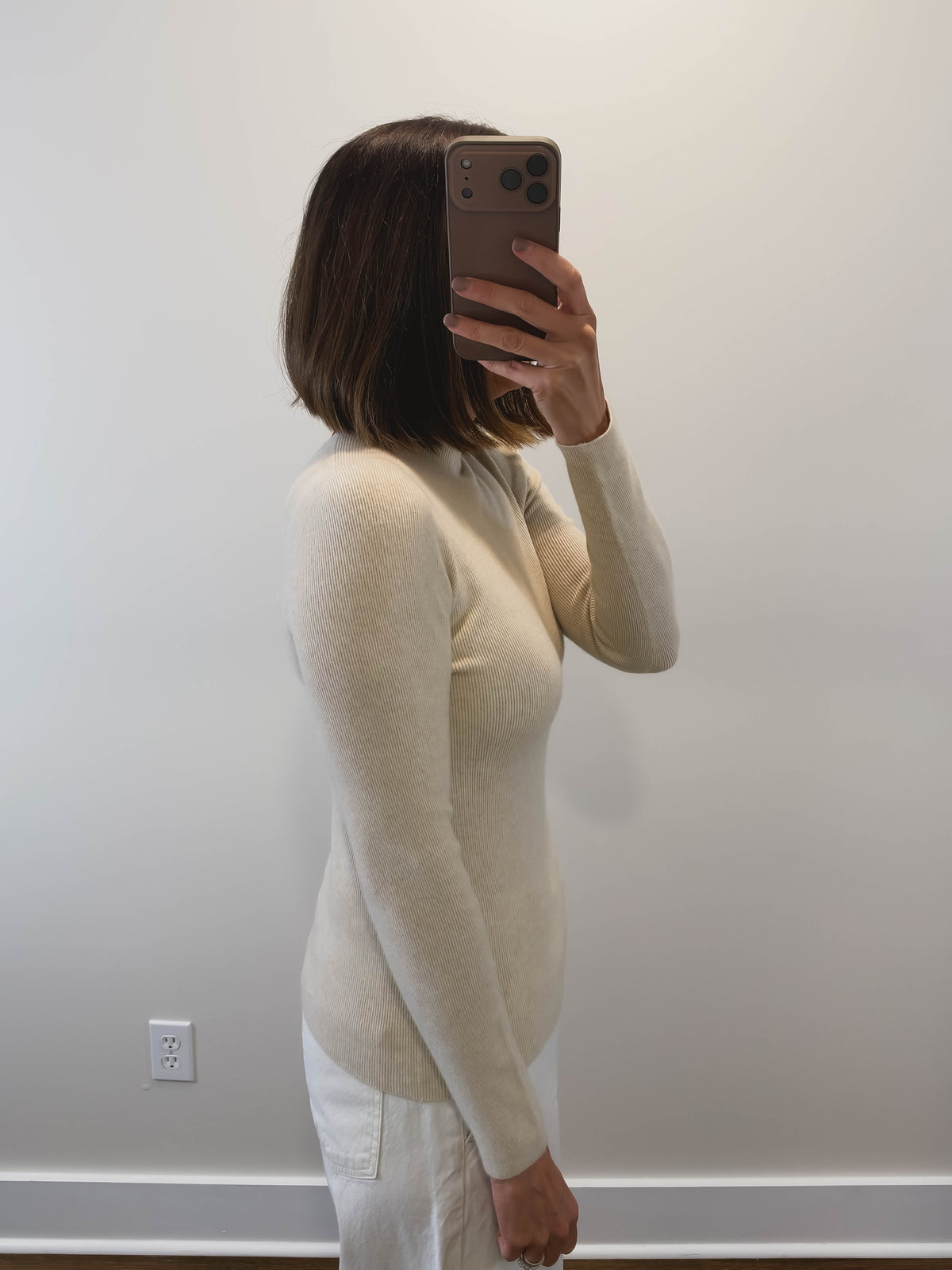 The Mink Mock Neck Top in Oatmeal