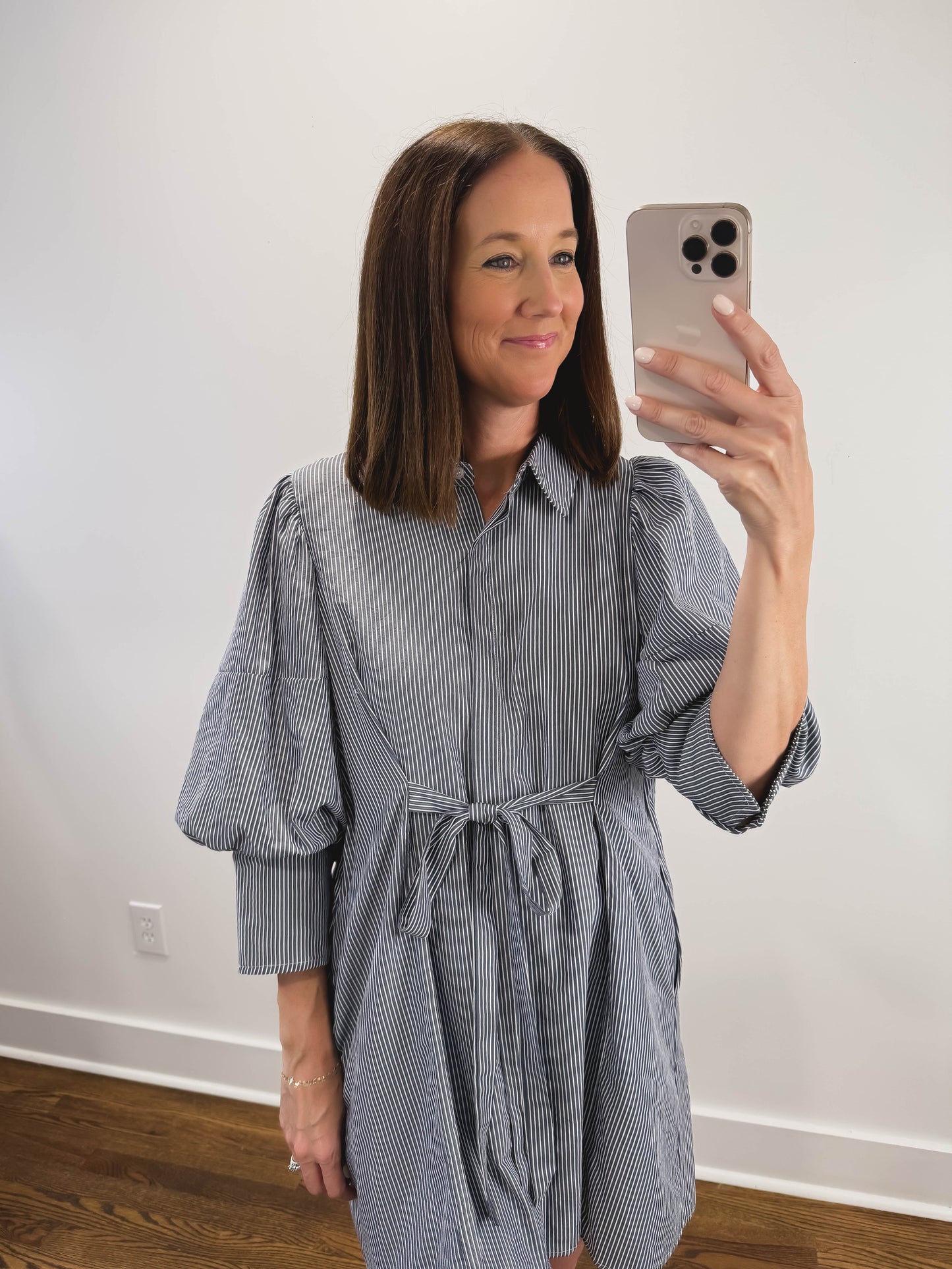 The Harbor Stripe Mini Dress in Navy