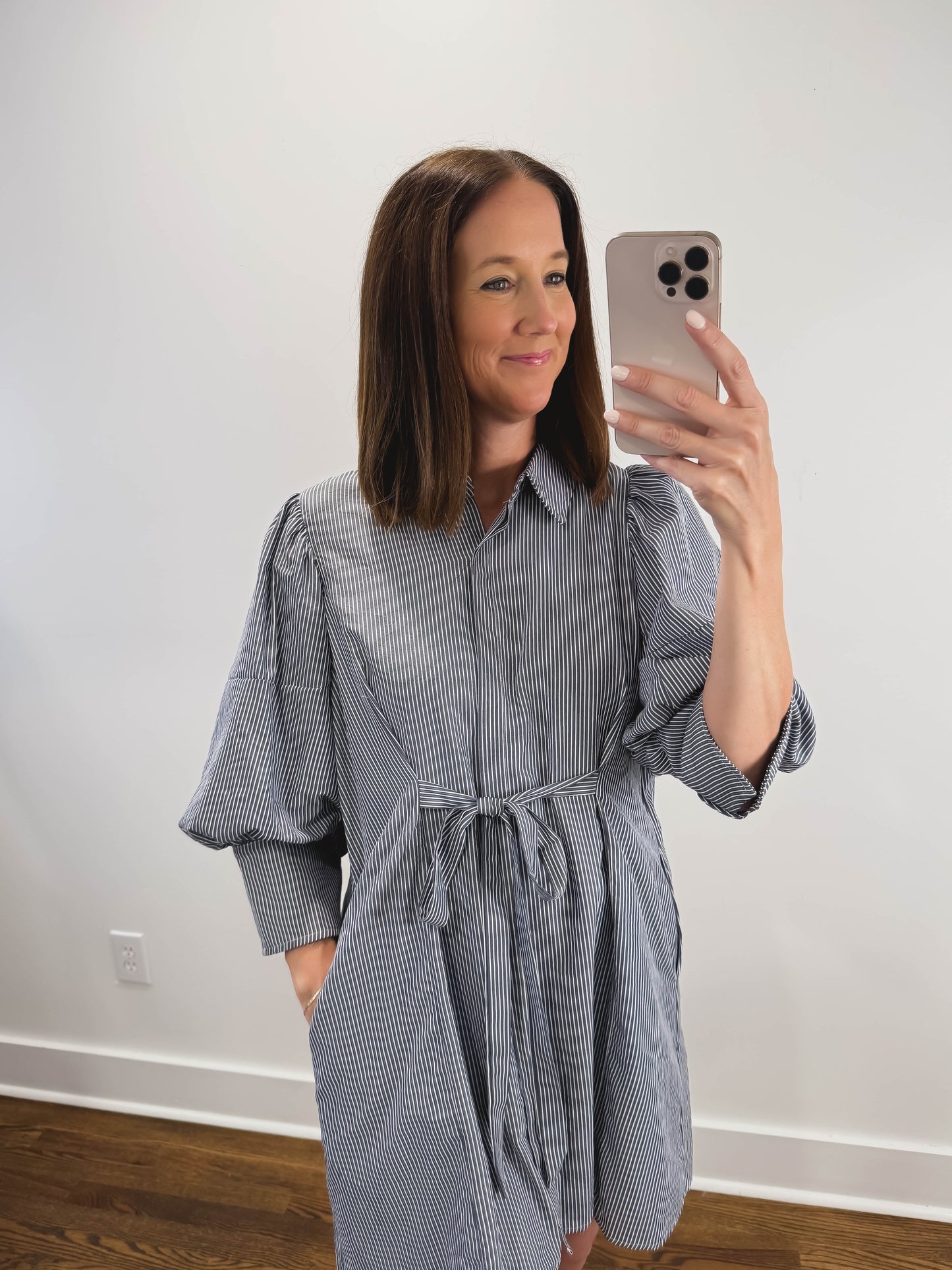 The Harbor Stripe Mini Dress in Navy
