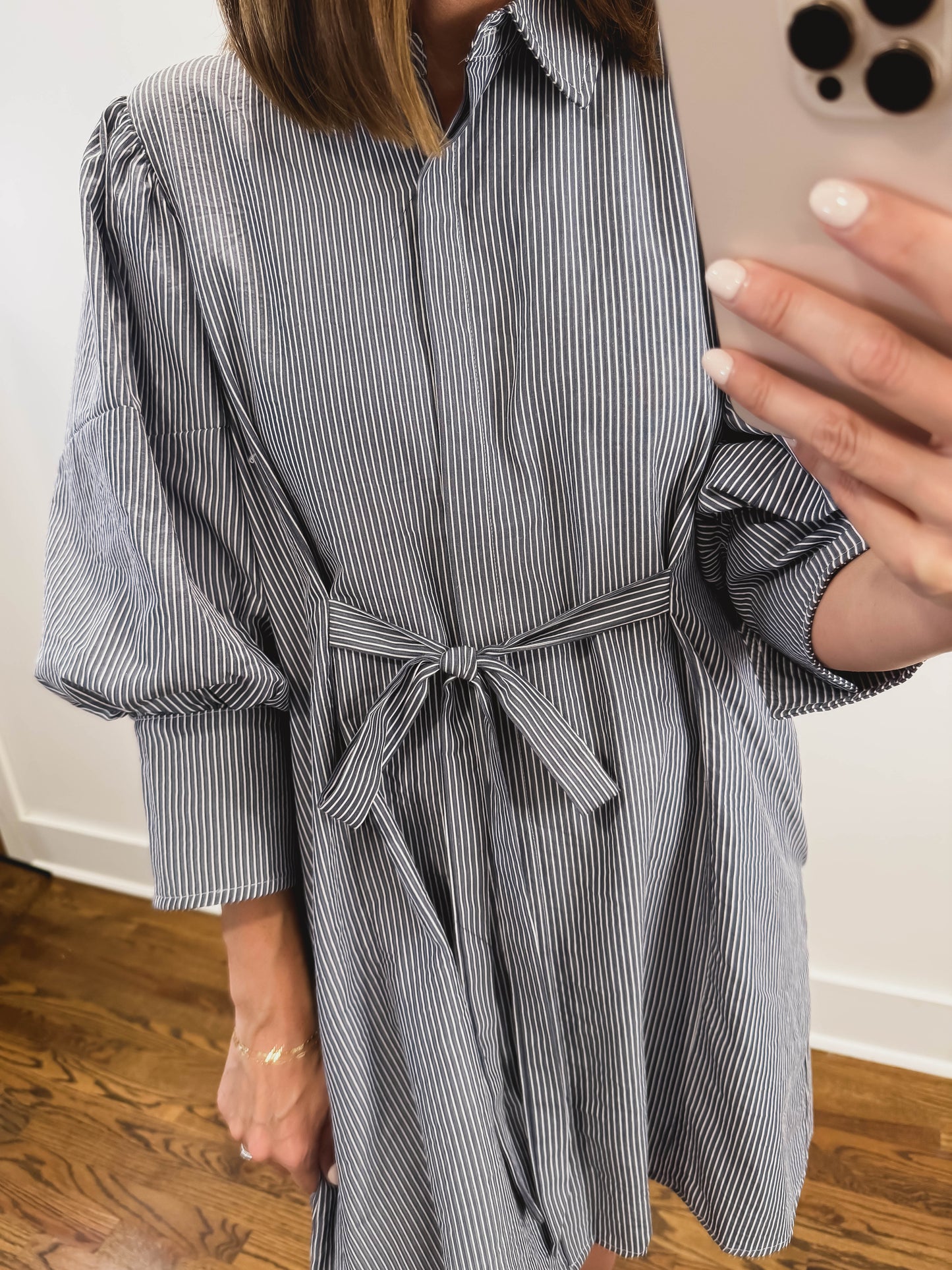 The Harbor Stripe Mini Dress in Navy