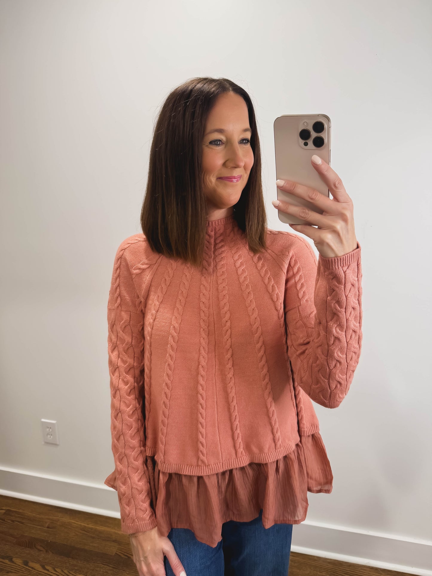 The Rosette Cable Knit Sweater in Dusty Rose