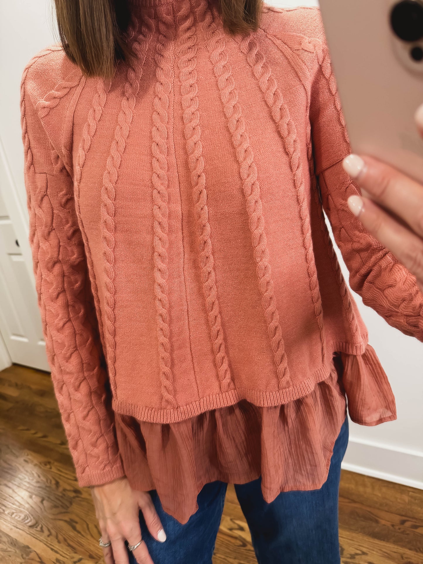 The Rosette Cable Knit Sweater in Dusty Rose