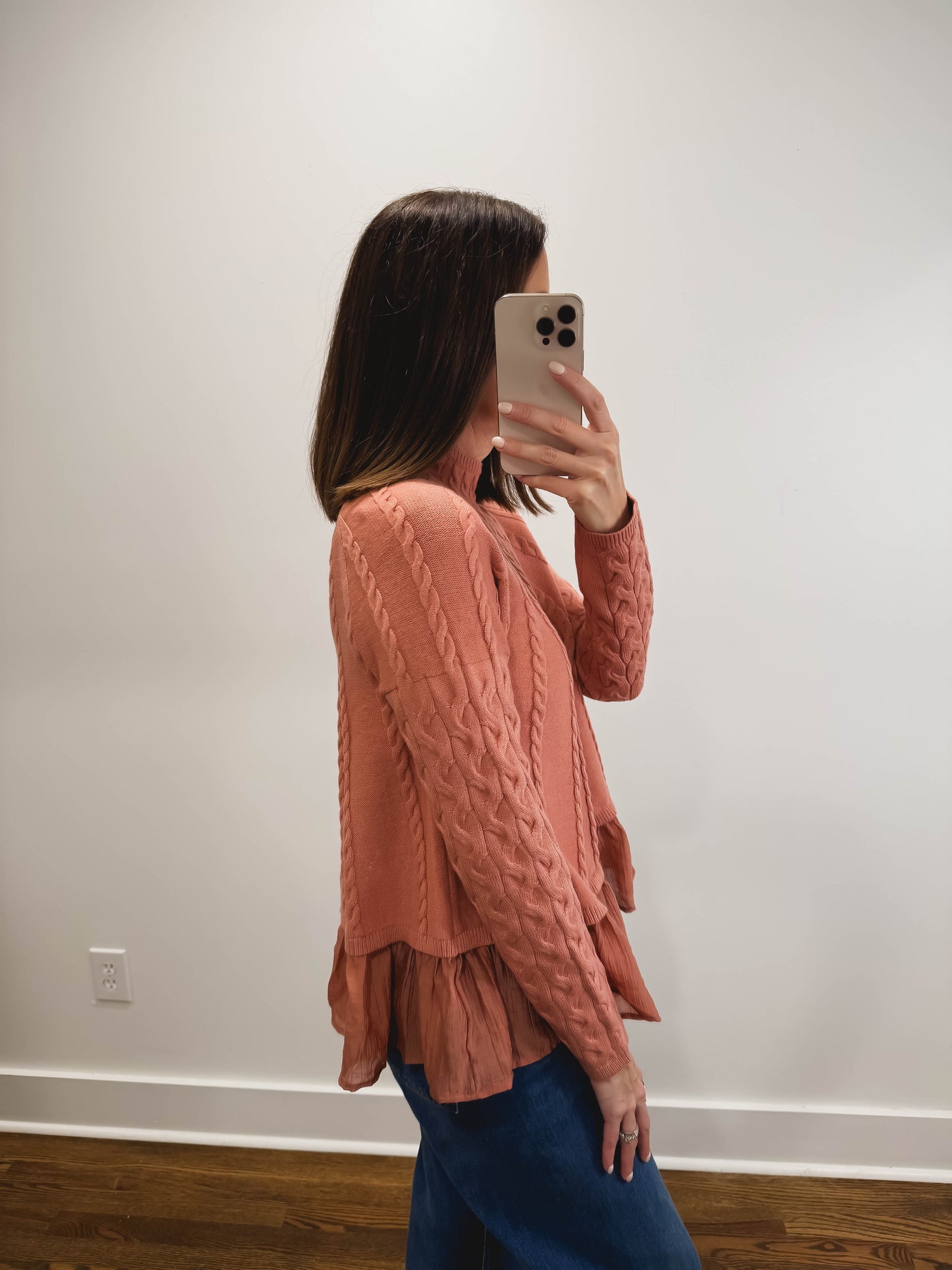 The Rosette Cable Knit Sweater in Dusty Rose