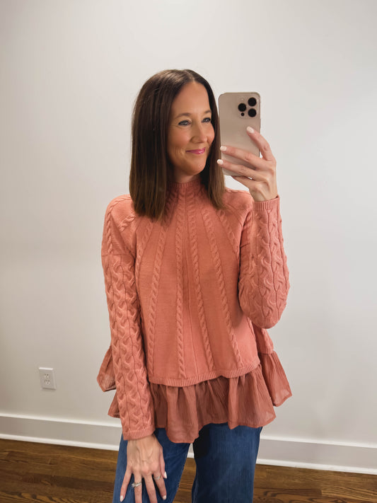 The Rosette Cable Knit Sweater in Dusty Rose