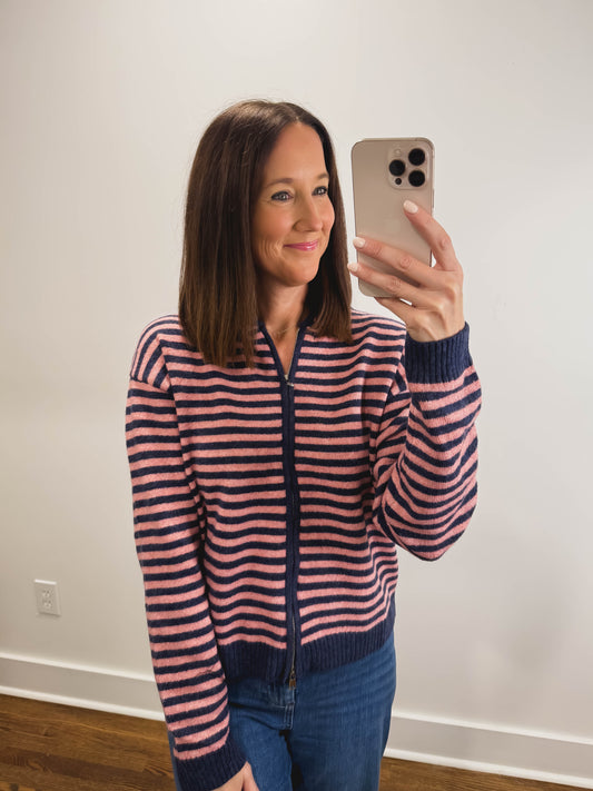 The Regatta Striped Zip Hoodie in Navy/Pink