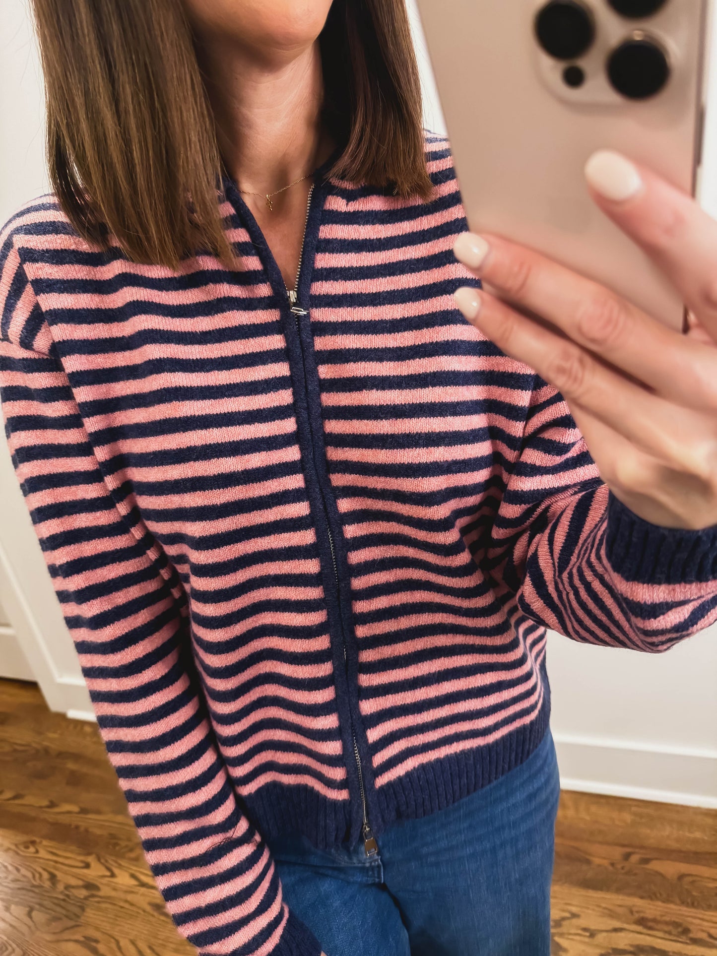The Regatta Striped Zip Hoodie in Navy/Pink