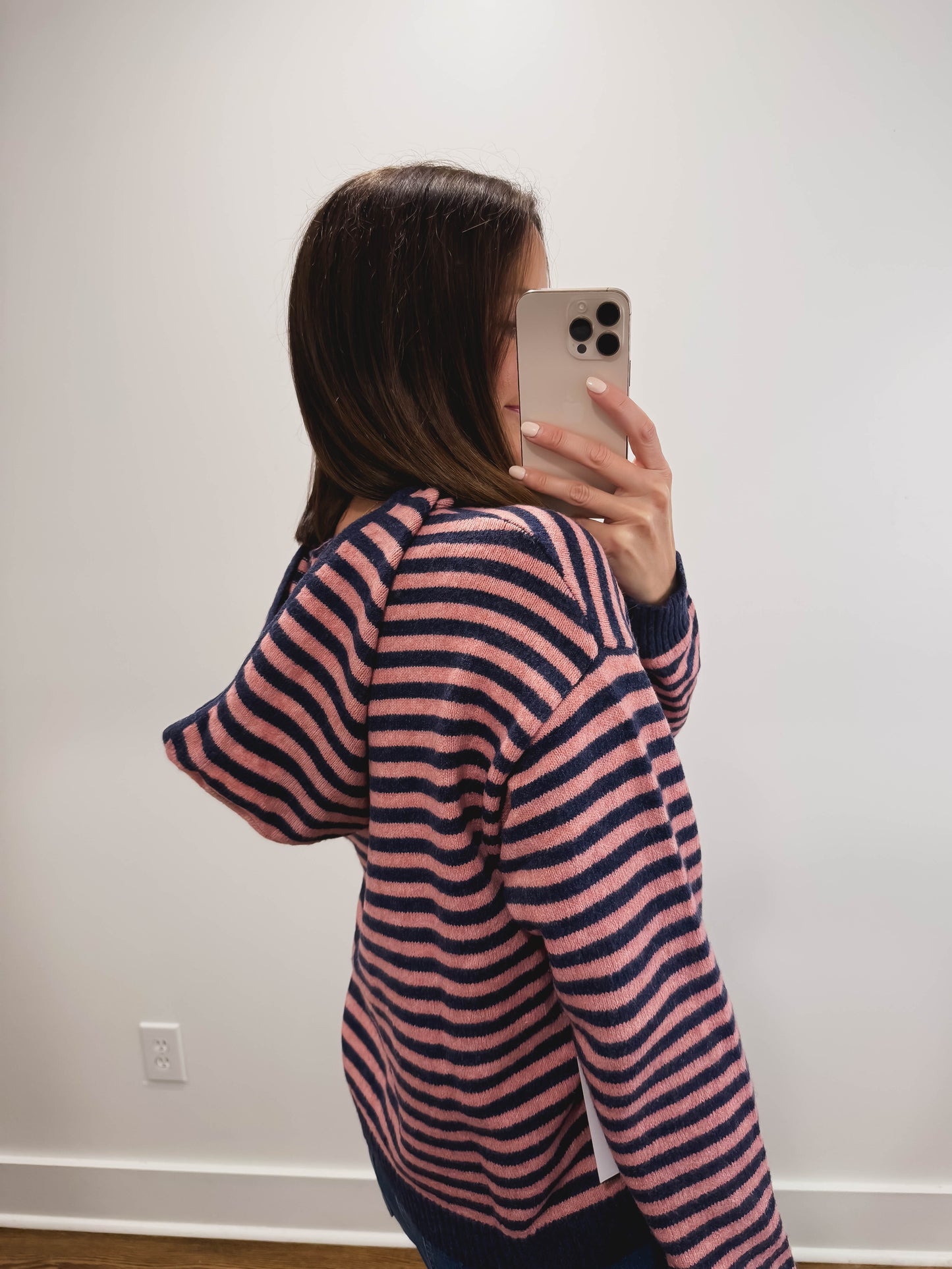 The Regatta Striped Zip Hoodie in Navy/Pink