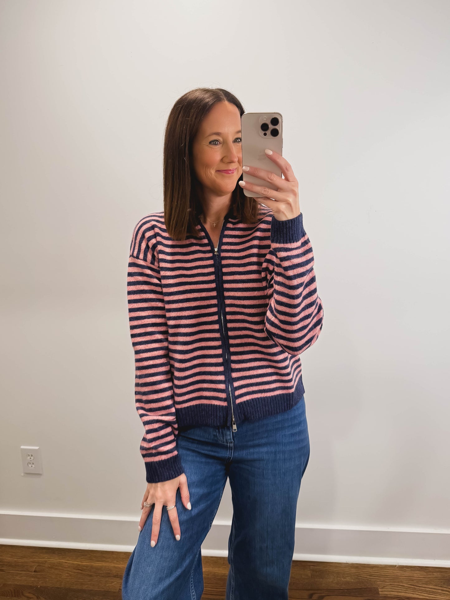 The Regatta Striped Zip Hoodie in Navy/Pink