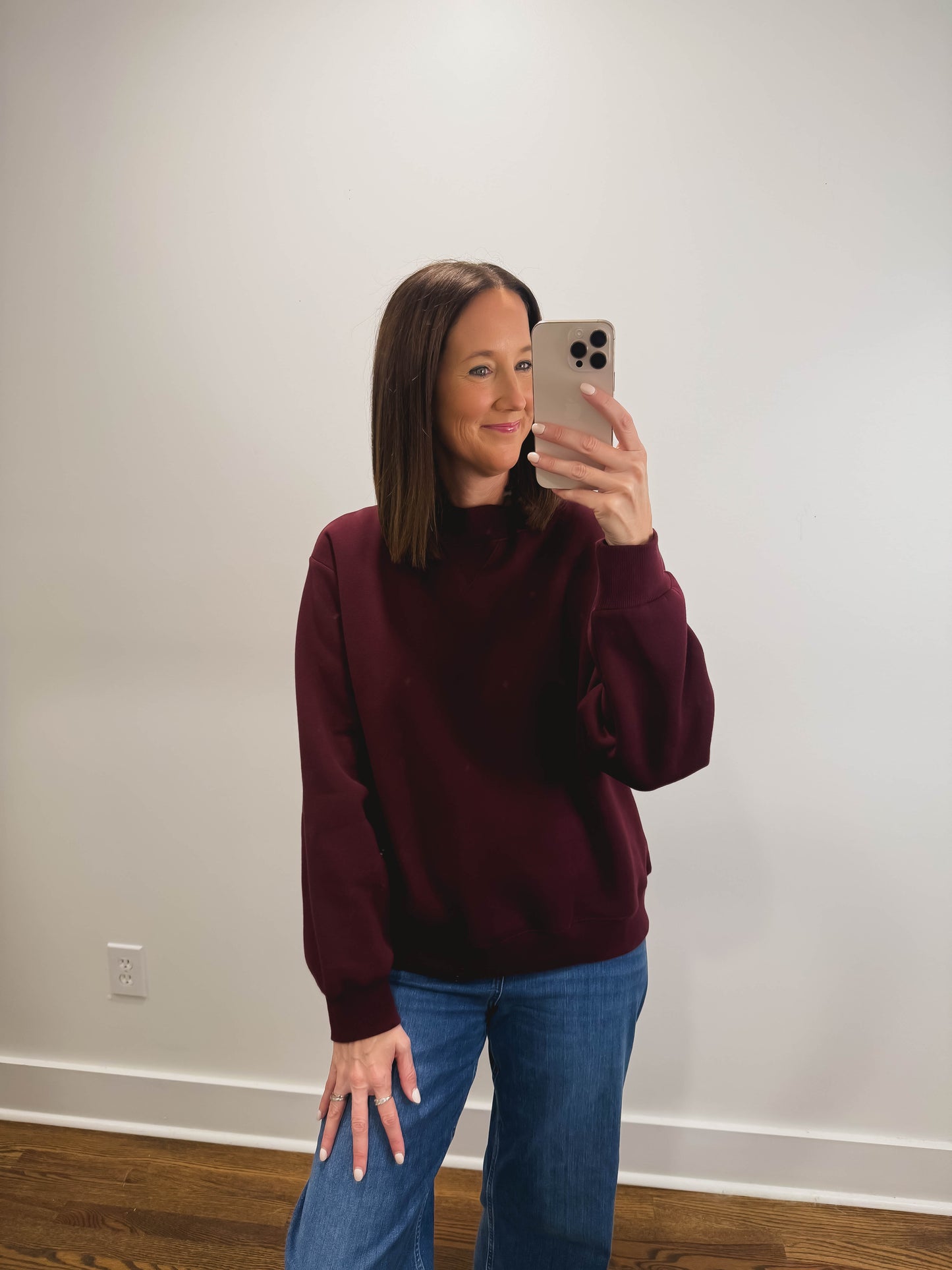 Nelly Mock Neck Pullover in Burgundy