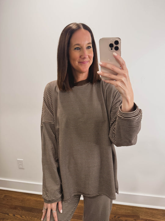 The Levi Striped Oversized Long Sleeve Top in Brown