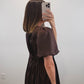The Truffle Dress | Brown Pintuck Puff Sleeve Mini Dress