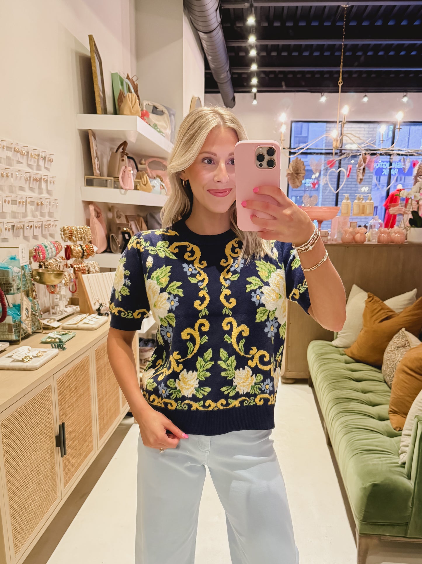 Navy Floral Pattern Sweater