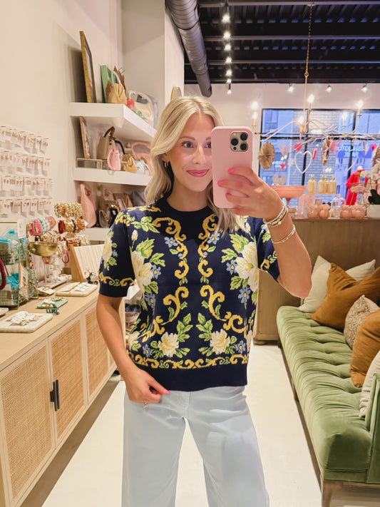 Navy Floral Pattern Sweater