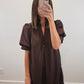 The Walnut Dress | Espresso Puff Sleeve Midi Dress