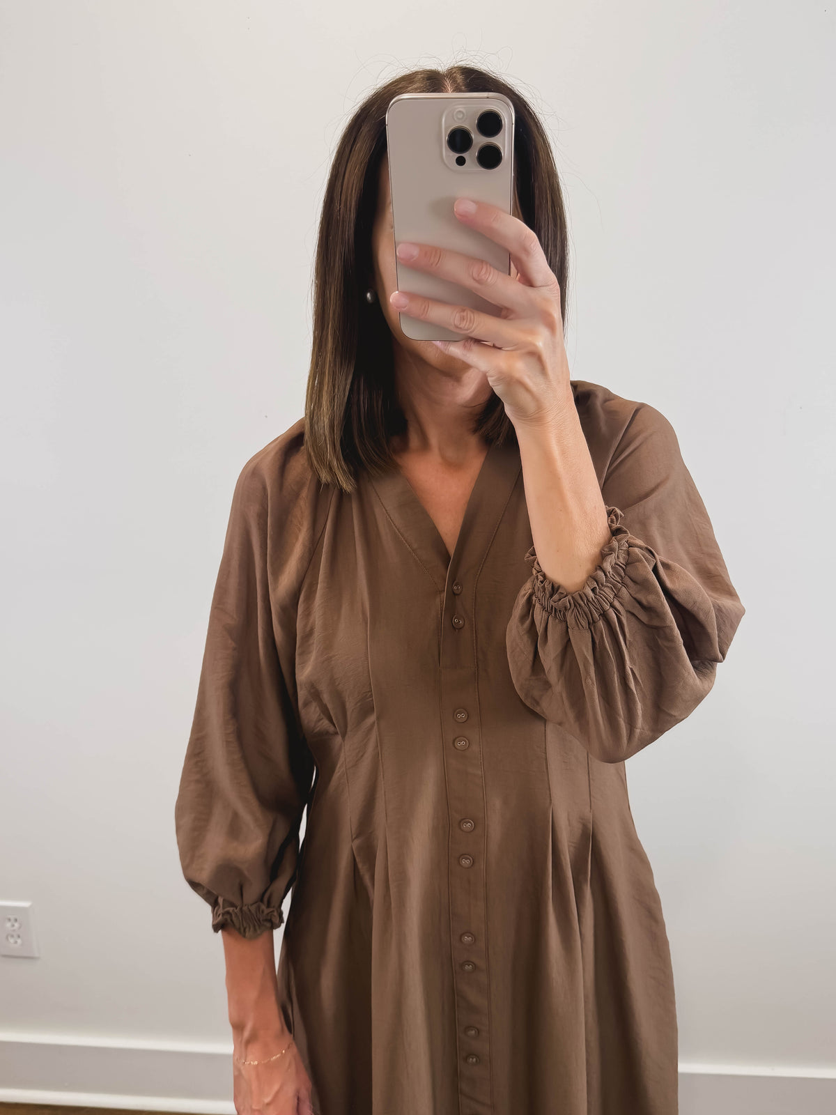 The Vivienne Dress | Brown Long Sleeve Midi Dress