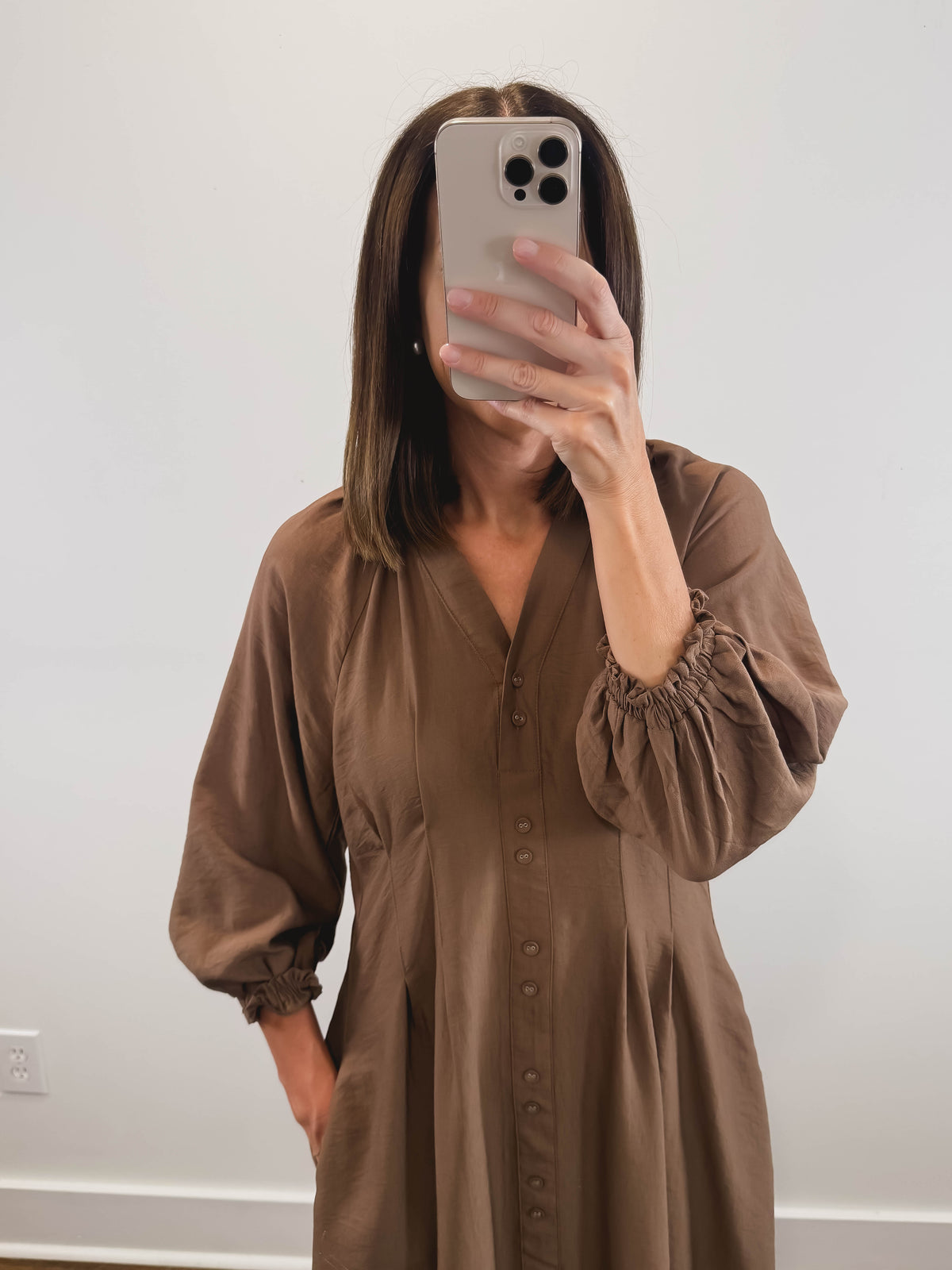 The Vivienne Dress | Brown Long Sleeve Midi Dress