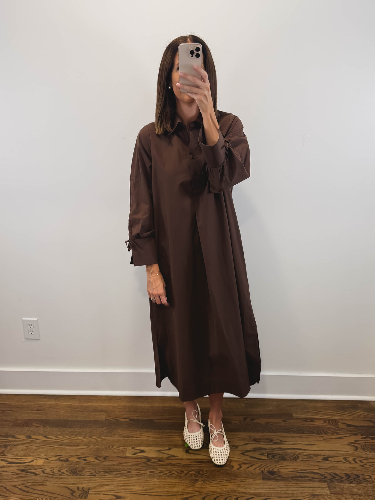 The Misty Morning Dress | Brown Collared Long Sleeve Midi Dress