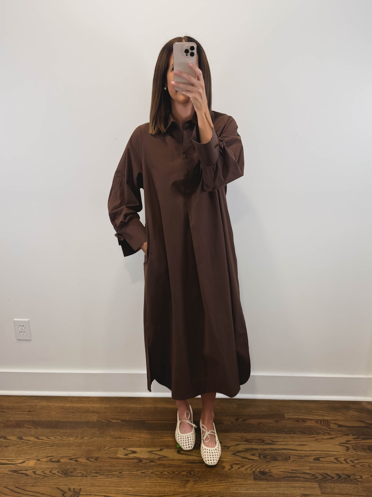 The Misty Morning Dress | Brown Collared Long Sleeve Midi Dress