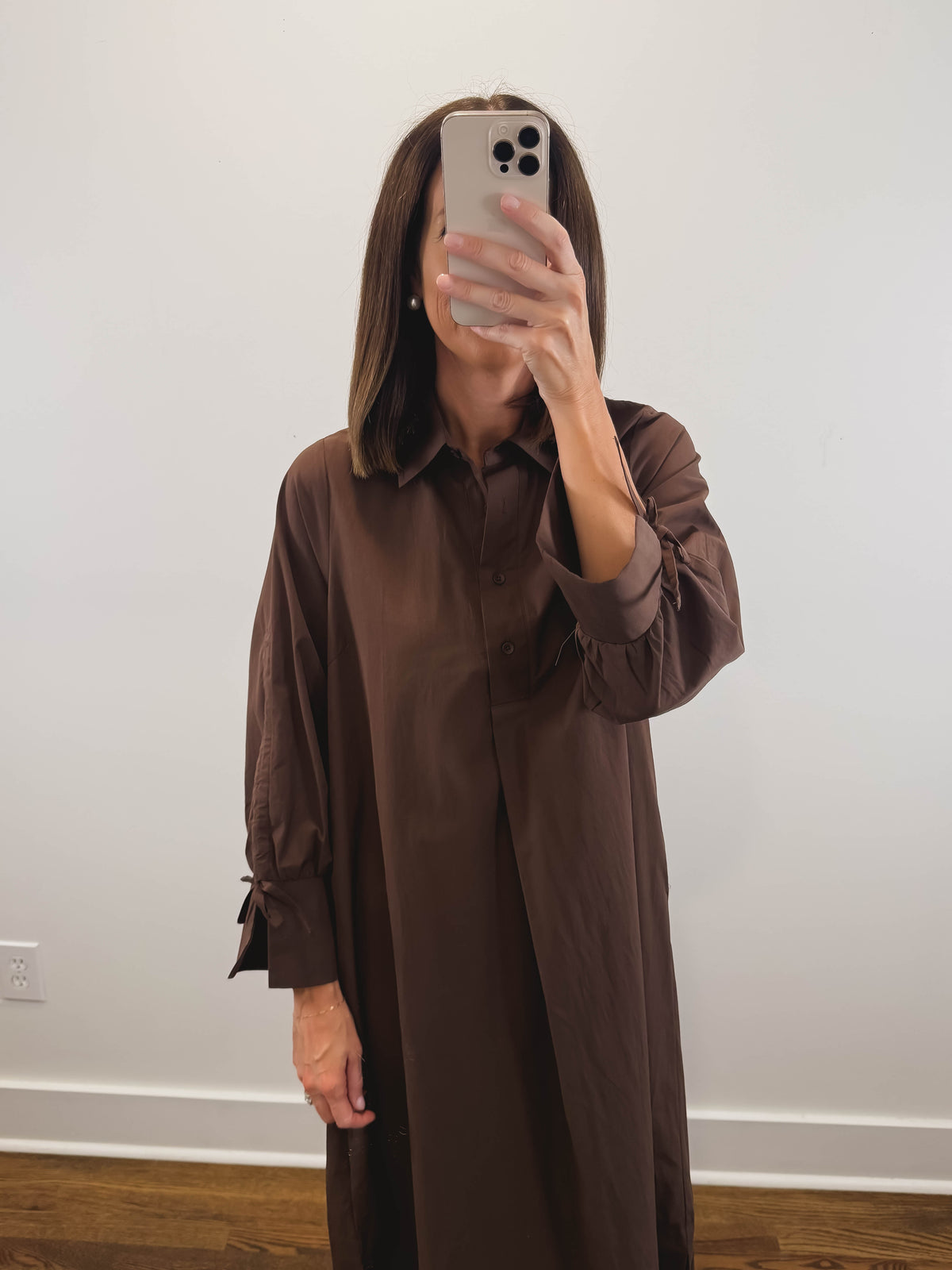 The Misty Morning Dress | Brown Collared Long Sleeve Midi Dress
