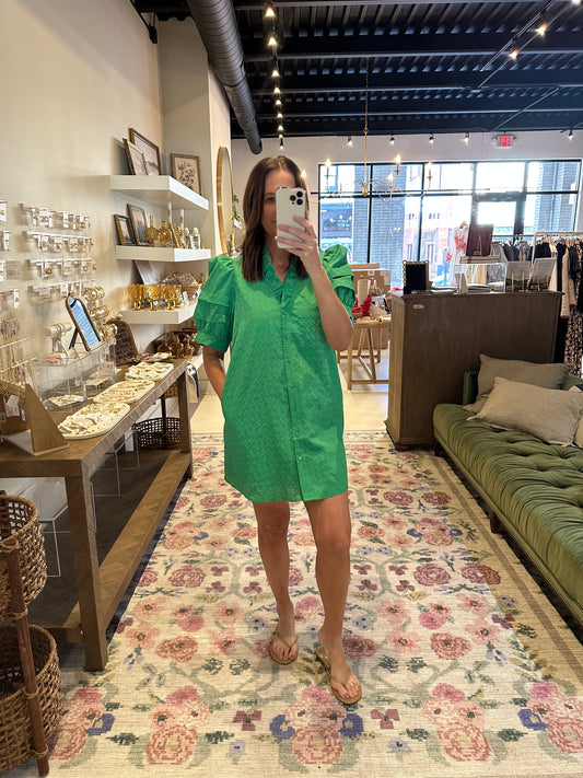 The Meara Dress in Kelly Green