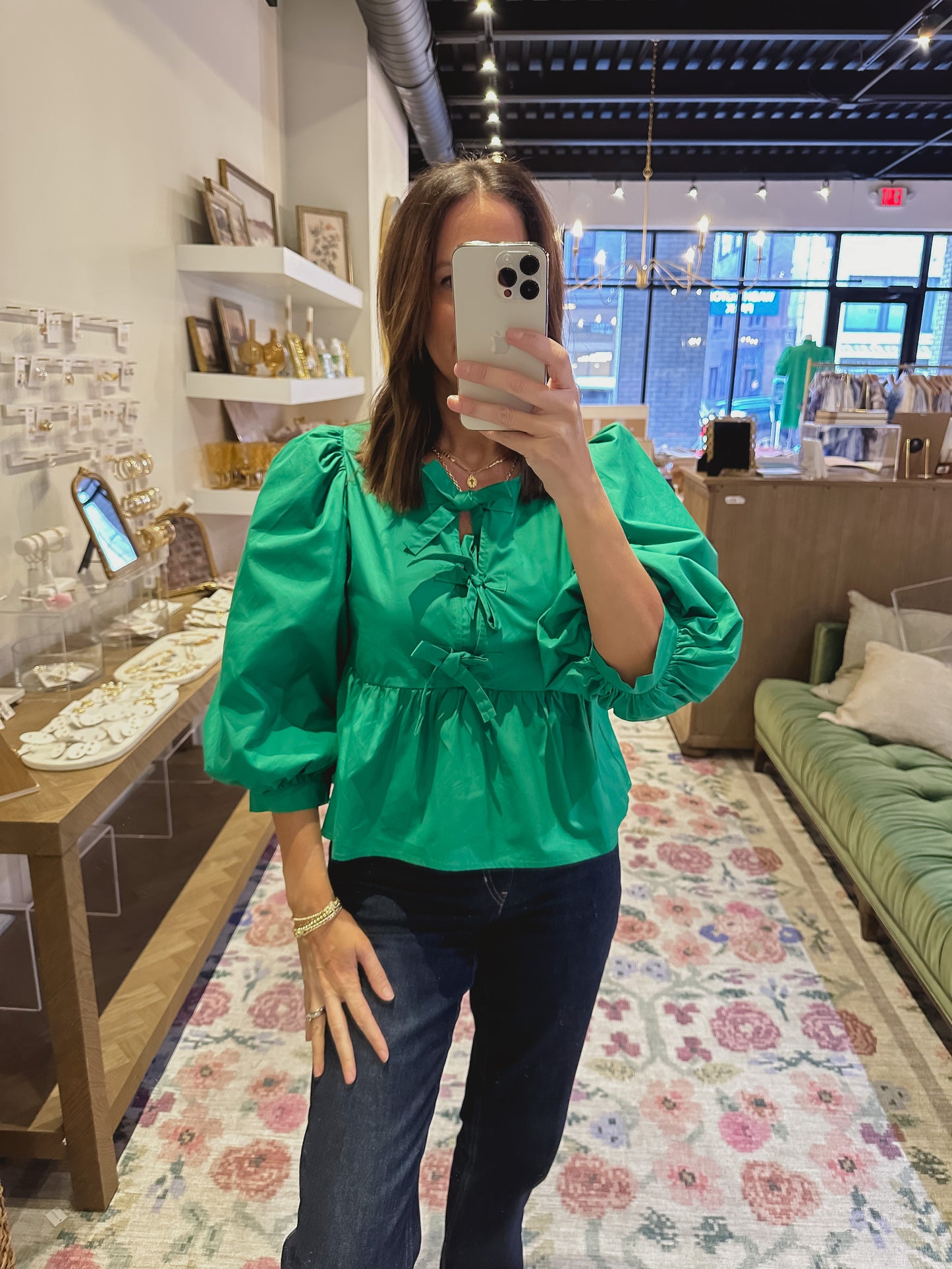 The Adrienne Bow Top in Cobalt Green