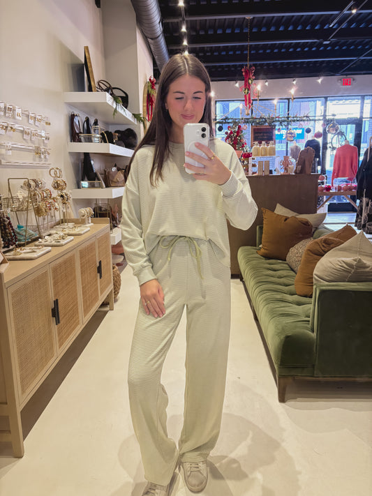 Cozy Ribbed Striped Bottoms in green