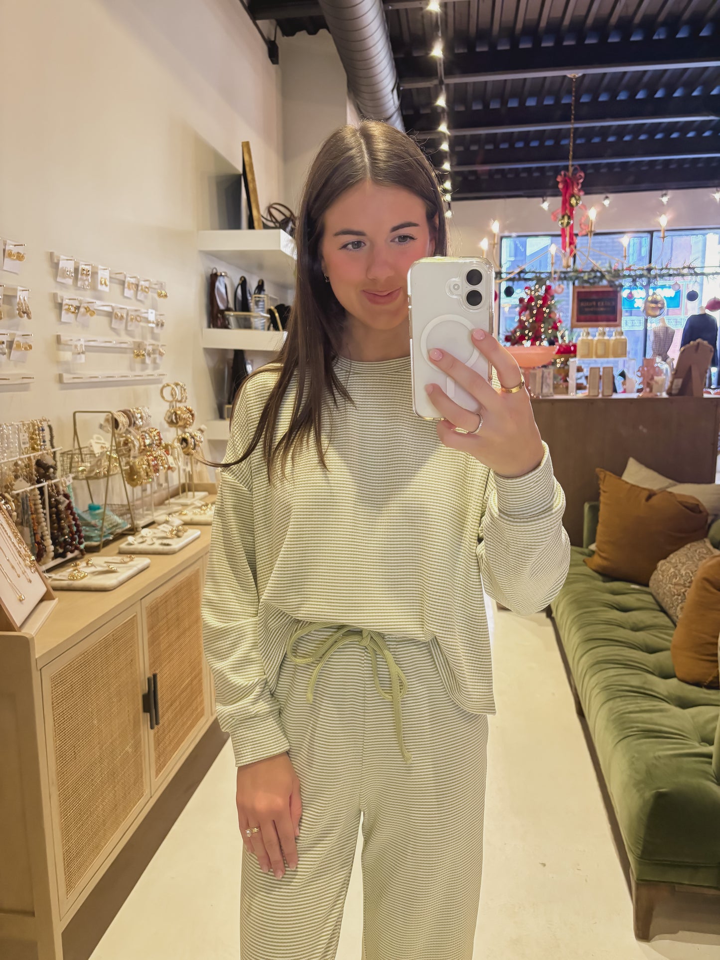 Cozy Ribbed Striped Top in green