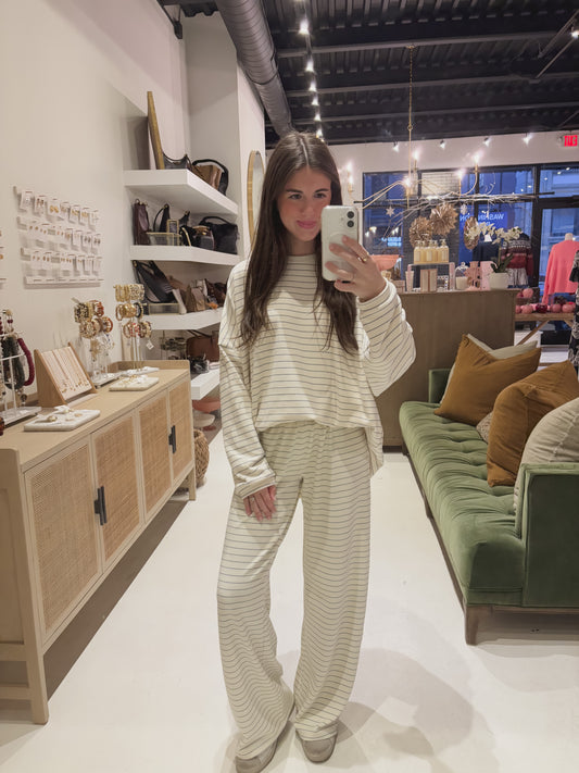 Striped Pants in Cream with Blue Stripes