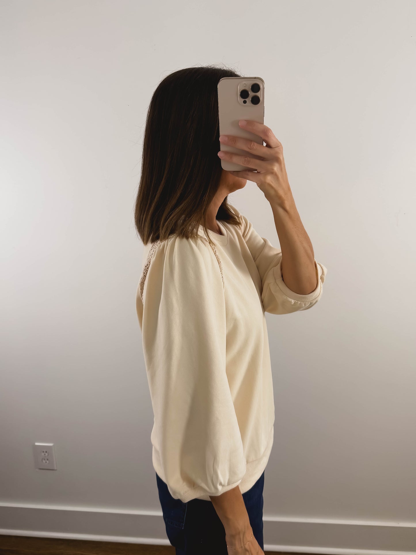 The Puff Shoulder Sweatshirt in Ivory