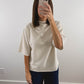 The Ribbed Mock Neck Tee in Cream
