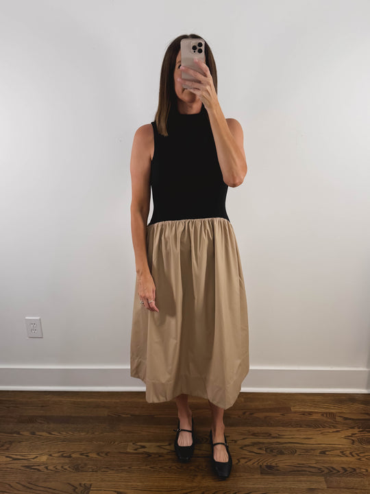 The Sunday Dress | Black and Tan Sleeveless Midi Dress