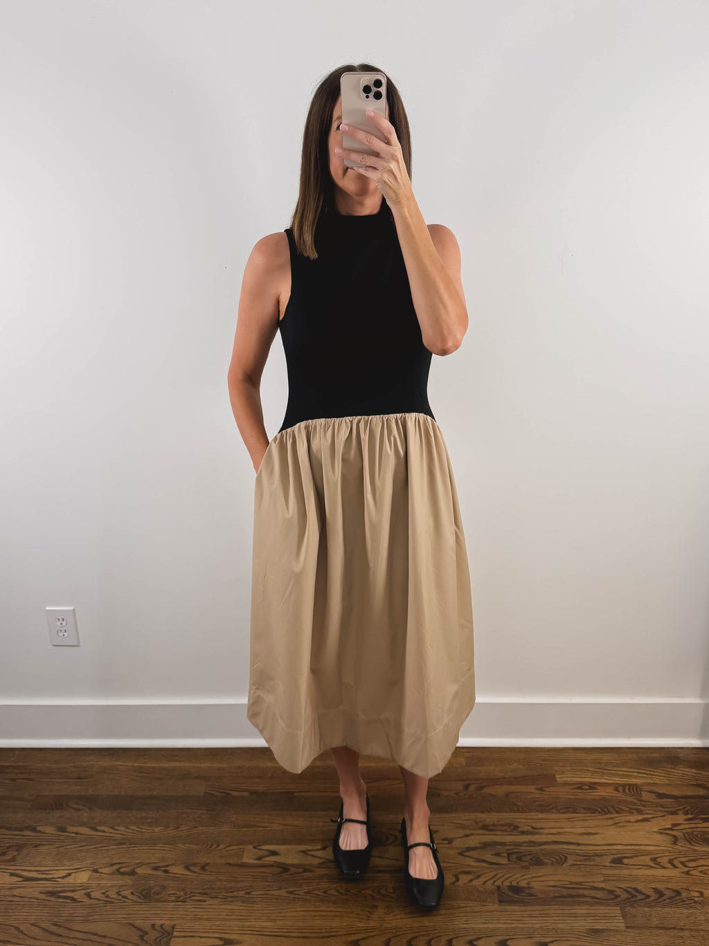 The Sunday Dress | Black and Tan Sleeveless Midi Dress