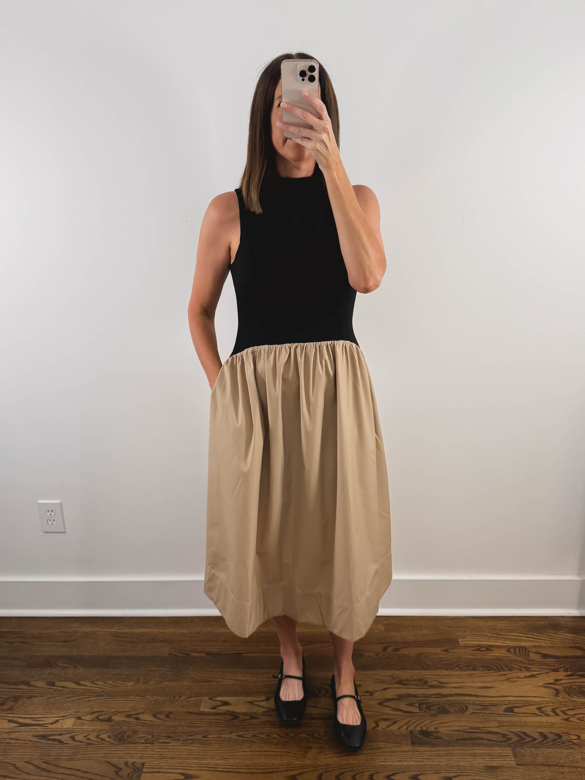 The Sunday Dress | Black and Tan Sleeveless Midi Dress