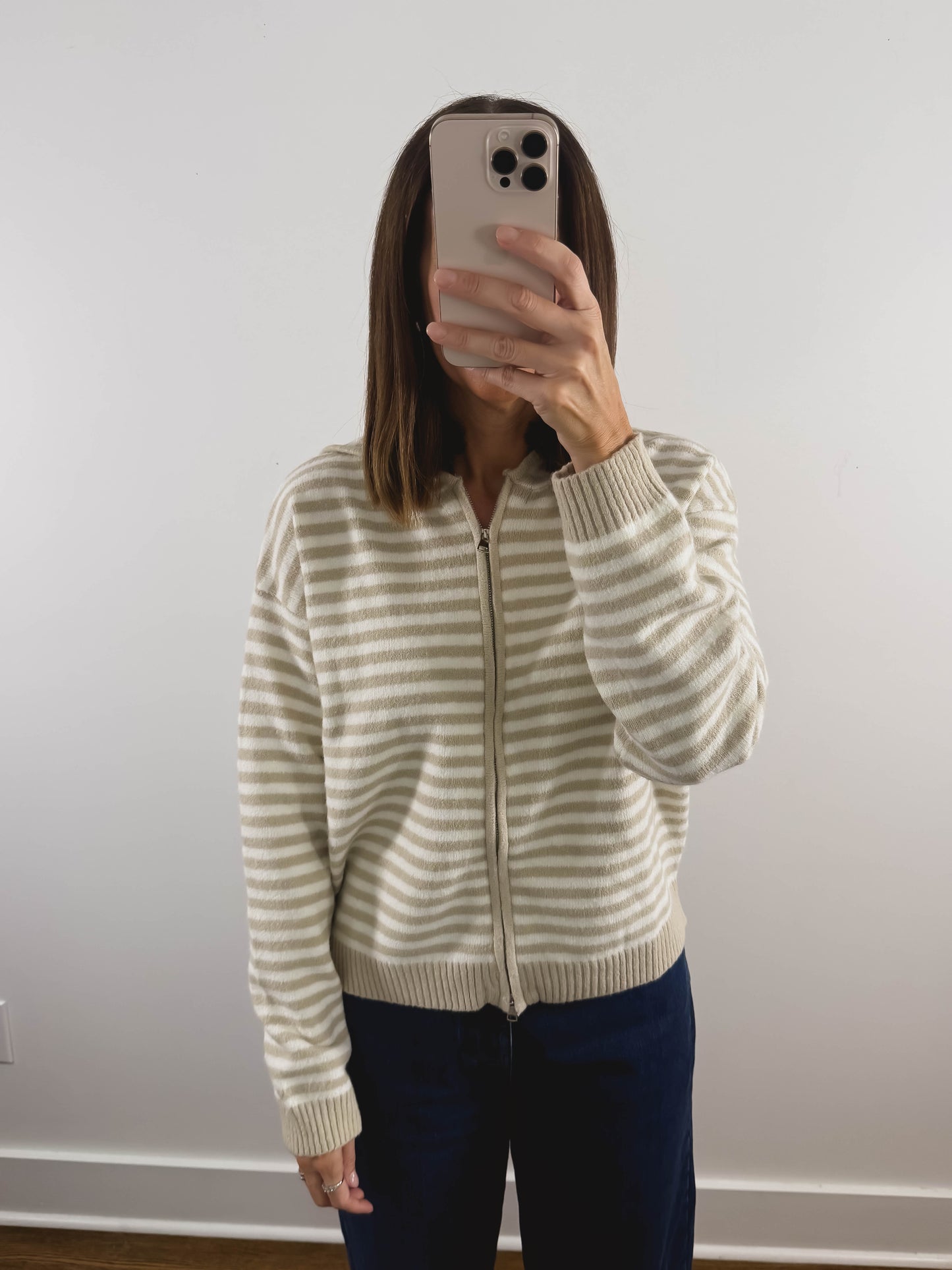 The Regatta Striped Zip Hoodie in Cream/Tan