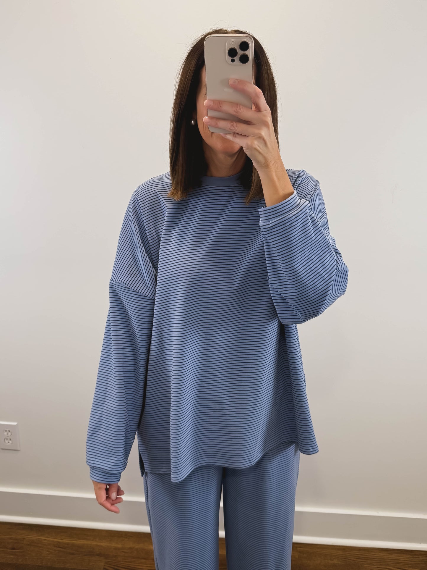 The Levi Striped Oversized Long Sleeve Top in Light Blue/Dark Blue