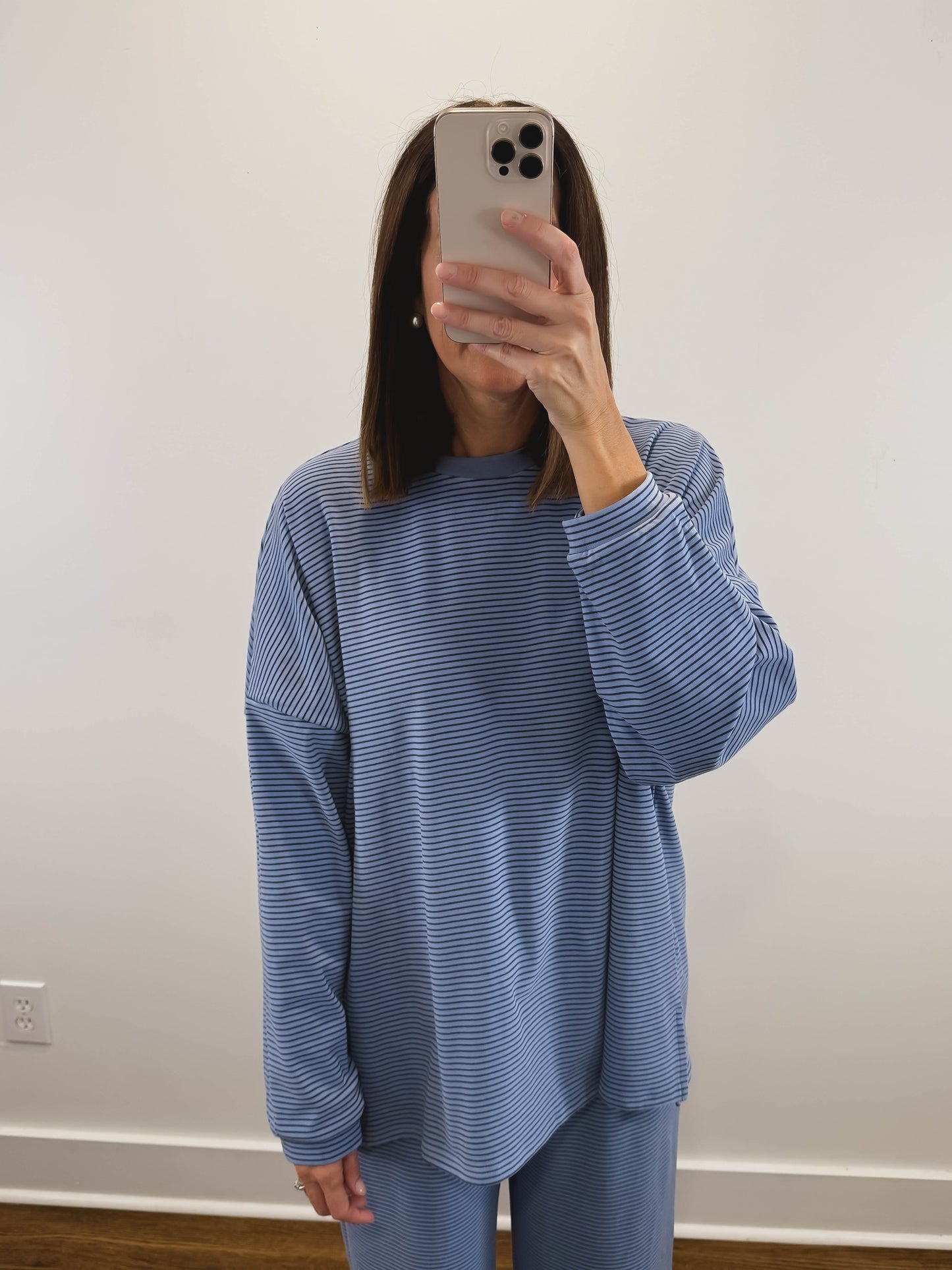 The Levi Striped Oversized Long Sleeve Top in Light Blue/Dark Blue