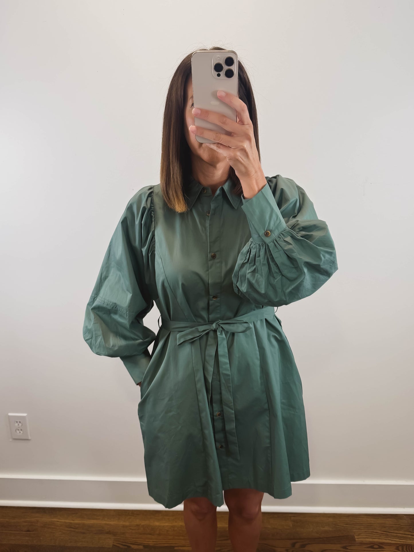 The Sagebrook Dress | Sage Green Mini Shirt Dress